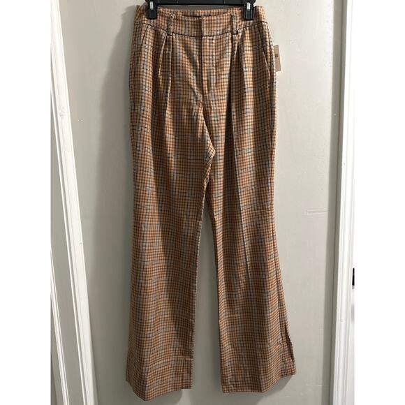 PAIGE Tan Plaid Wide Leg Pants - Picture 2 of 9